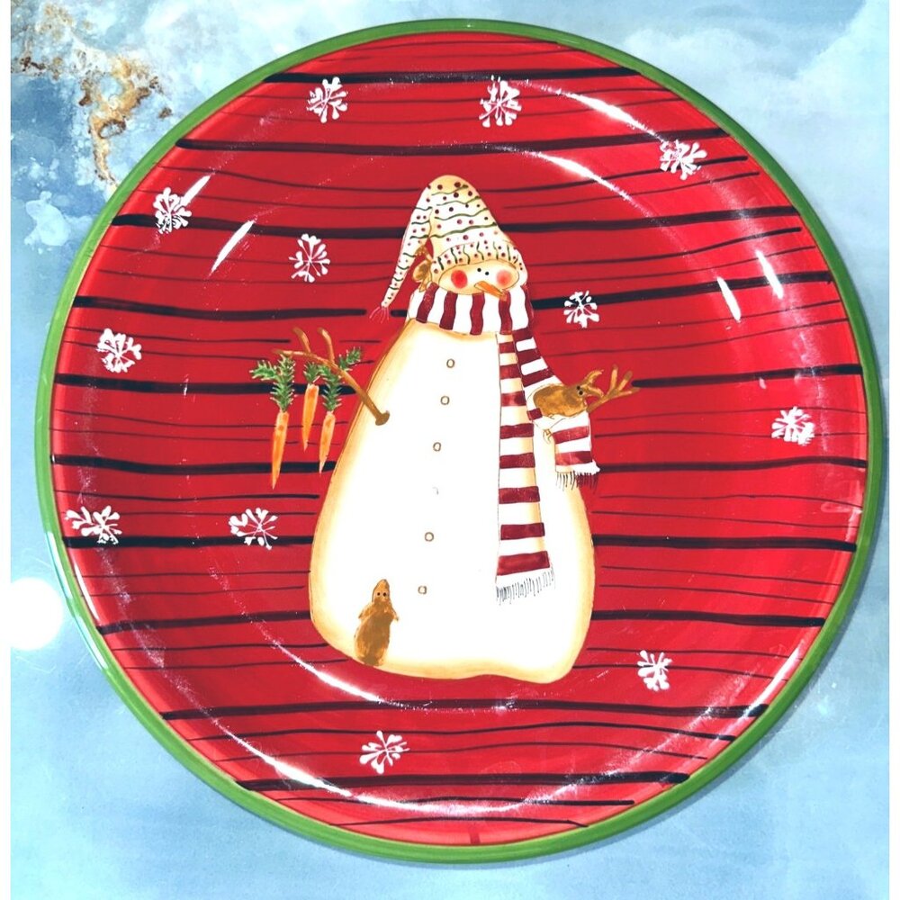 Noble Excellence Snowmates Holiday Plate Set Snowman Design Earthenware Red Gree
